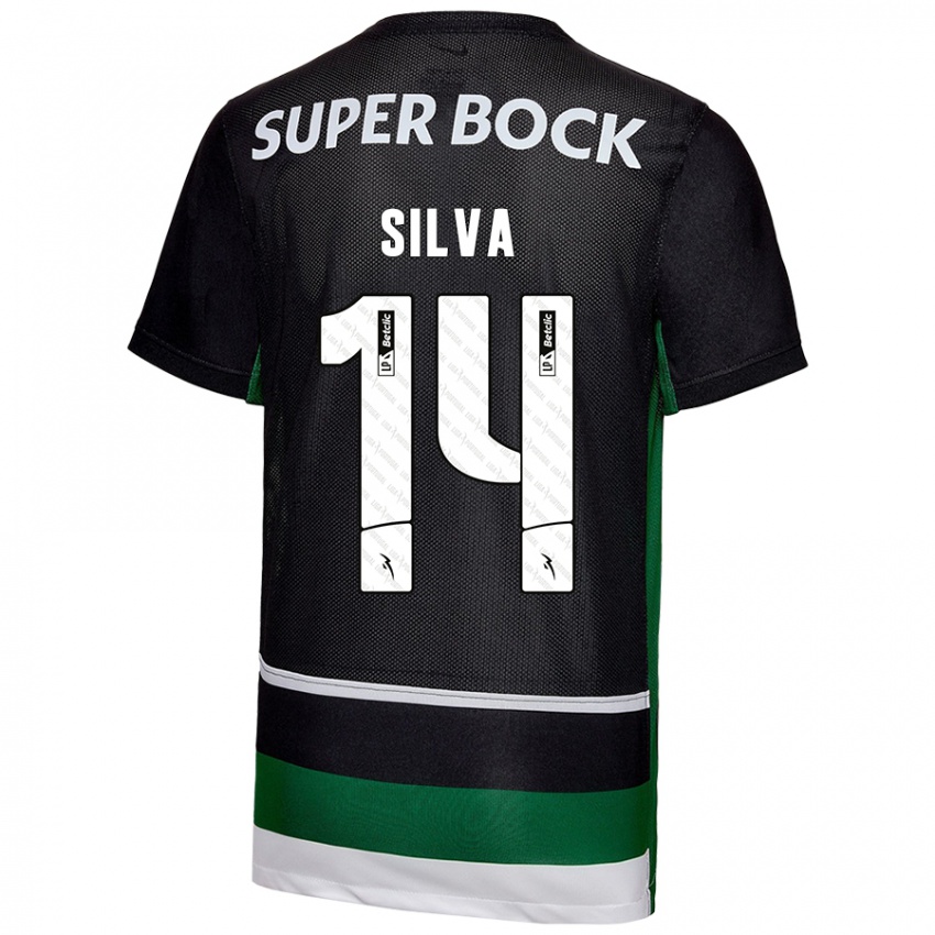 Gyermek Guilherme Silva #14 Fekete Fehér Zöld Hazai Jersey 2024/25 Mez Póló Ing