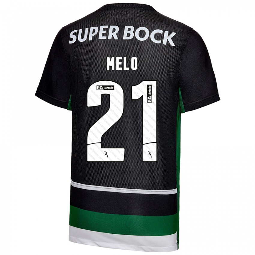 Gyermek Gabriel Melo #21 Fekete Fehér Zöld Hazai Jersey 2024/25 Mez Póló Ing