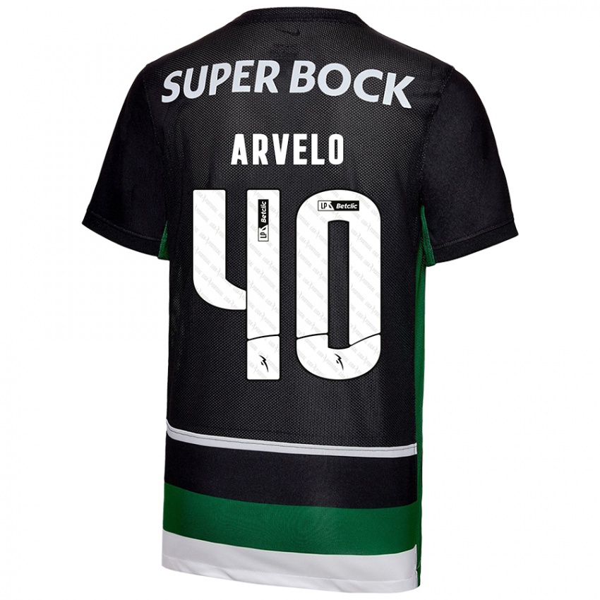 Gyermek Adam Arvelo #40 Fekete Fehér Zöld Hazai Jersey 2024/25 Mez Póló Ing