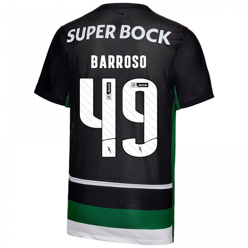 Gyermek Leonardo Barroso #49 Fekete Fehér Zöld Hazai Jersey 2024/25 Mez Póló Ing