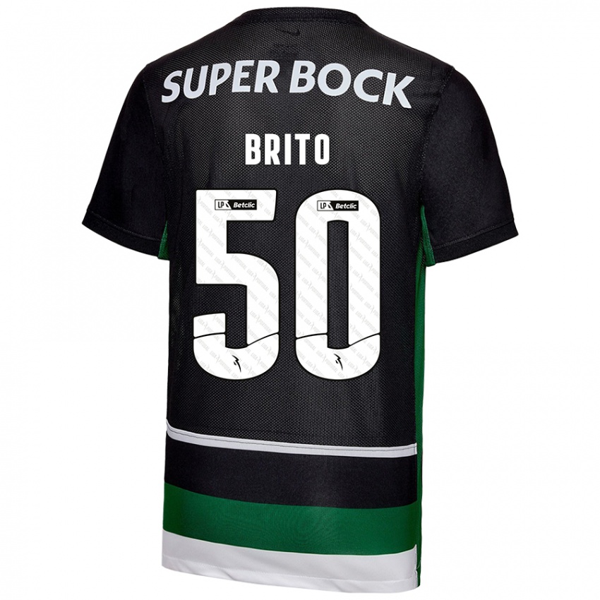 Gyermek Alexandre Brito #50 Fekete Fehér Zöld Hazai Jersey 2024/25 Mez Póló Ing