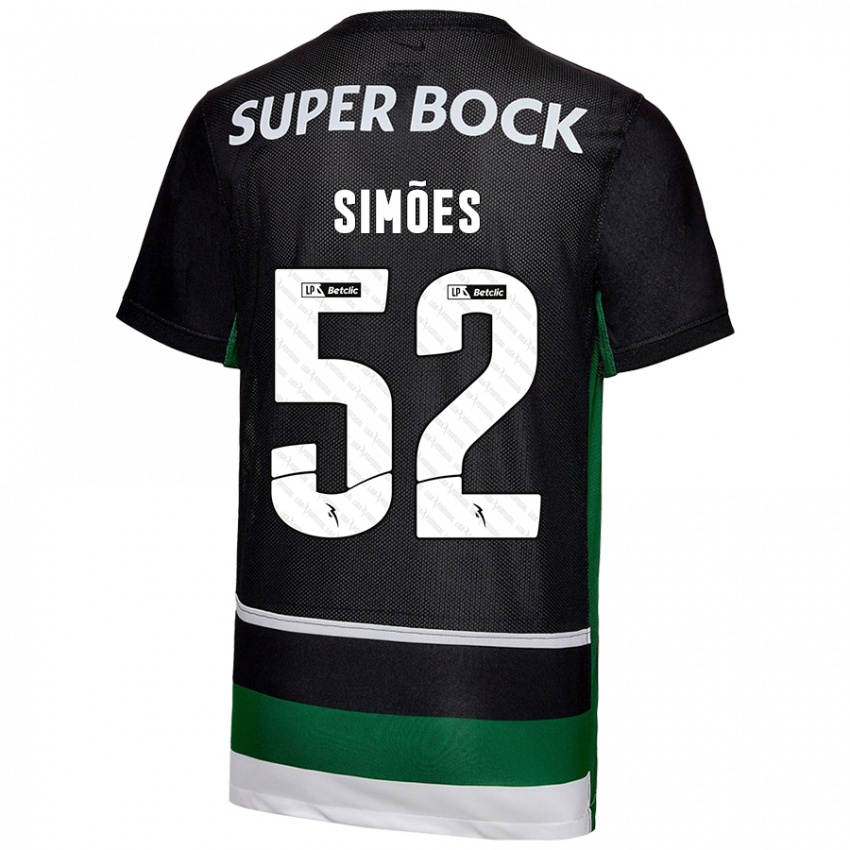 Gyermek João Simões #52 Fekete Fehér Zöld Hazai Jersey 2024/25 Mez Póló Ing