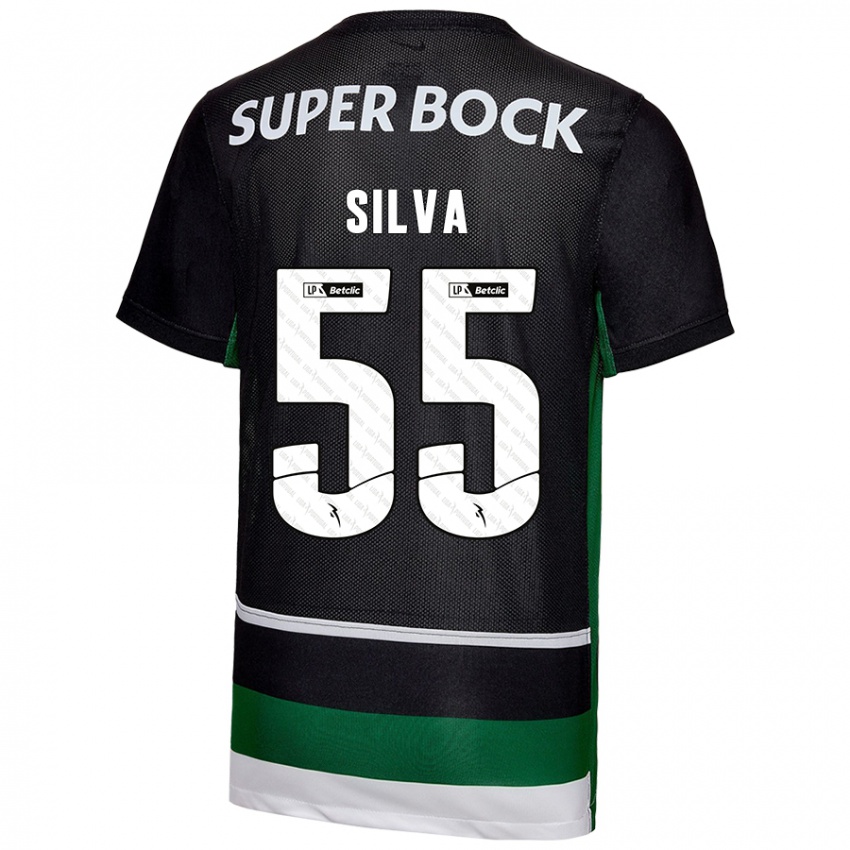 Gyermek José Silva #55 Fekete Fehér Zöld Hazai Jersey 2024/25 Mez Póló Ing