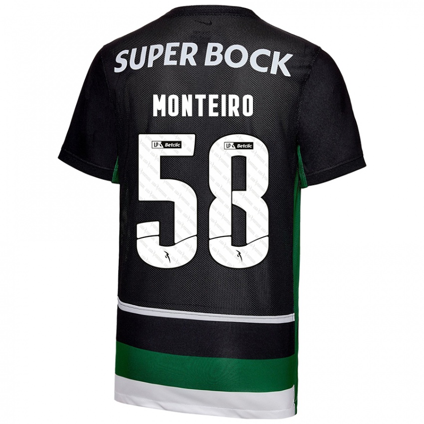 Gyermek David Monteiro #58 Fekete Fehér Zöld Hazai Jersey 2024/25 Mez Póló Ing