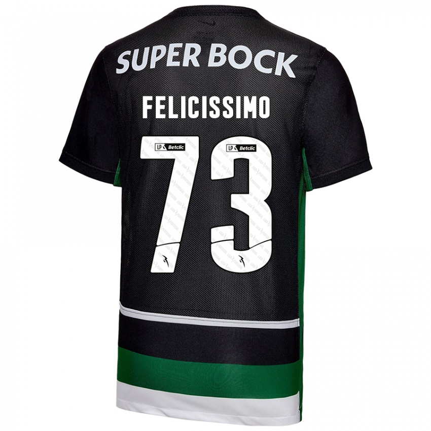 Gyermek Eduardo Felicíssimo #73 Fekete Fehér Zöld Hazai Jersey 2024/25 Mez Póló Ing