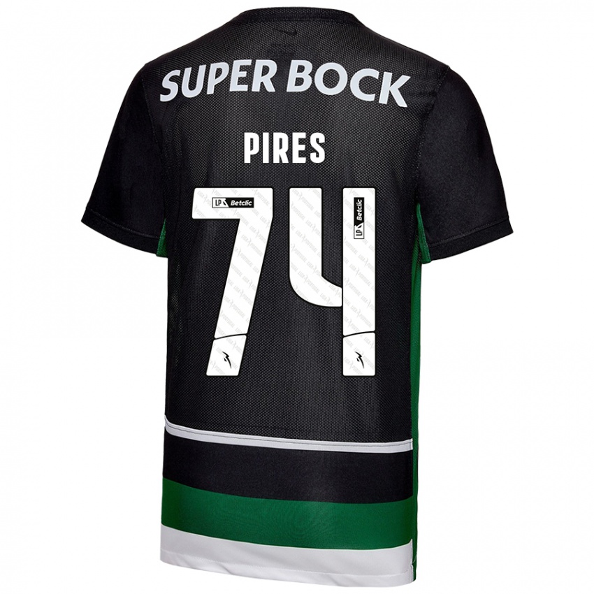 Gyermek Guilherme Pires #74 Fekete Fehér Zöld Hazai Jersey 2024/25 Mez Póló Ing