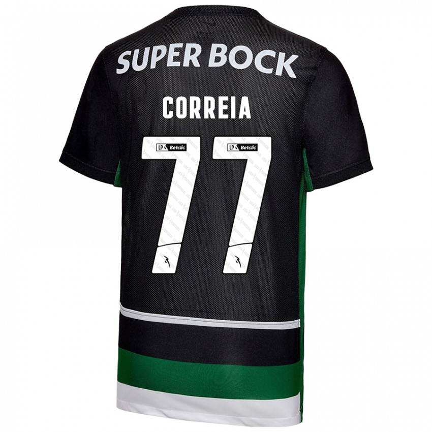 Gyermek Alícia Correia #77 Fekete Fehér Zöld Hazai Jersey 2024/25 Mez Póló Ing