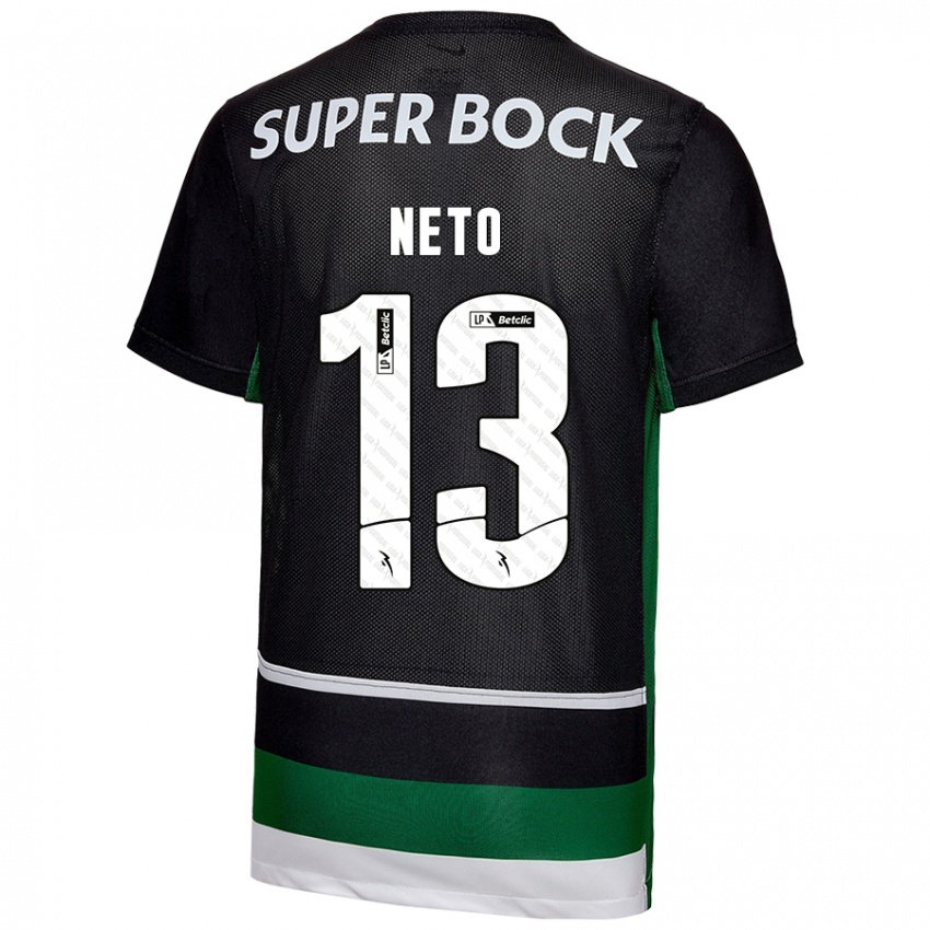 Gyermek Luís Neto #13 Fekete Fehér Zöld Hazai Jersey 2024/25 Mez Póló Ing