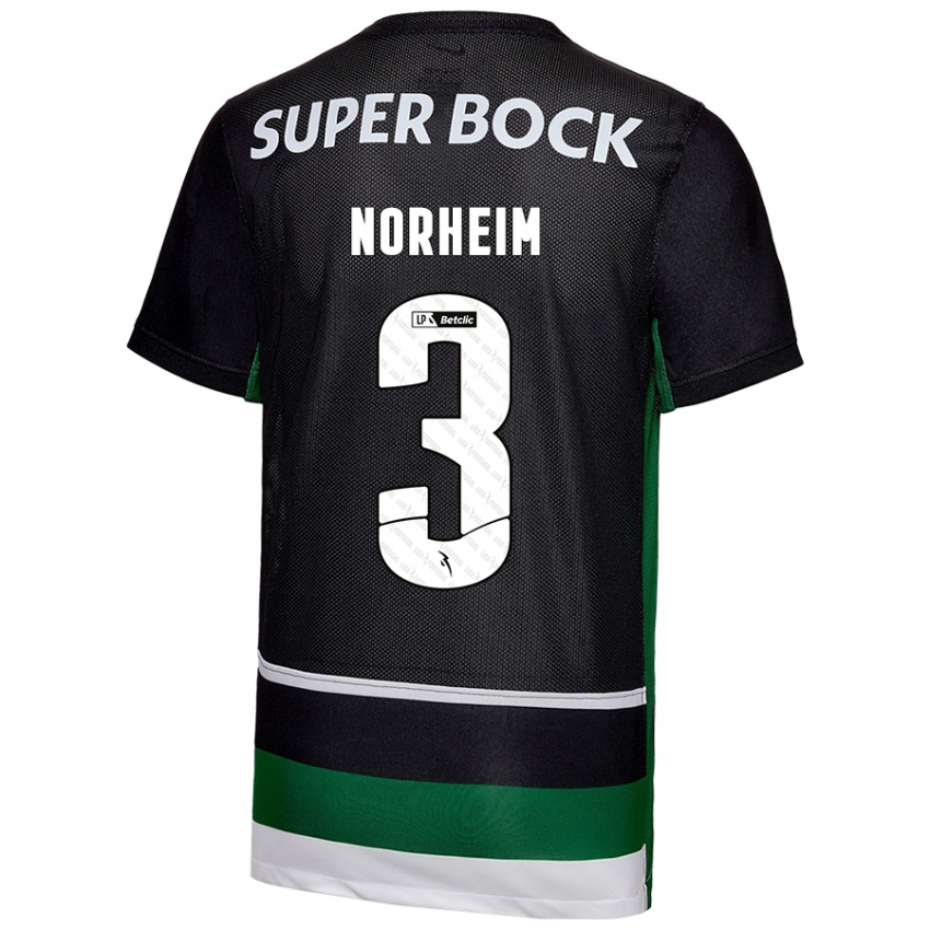 Gyermek Andrea Norheim #3 Fekete Fehér Zöld Hazai Jersey 2024/25 Mez Póló Ing