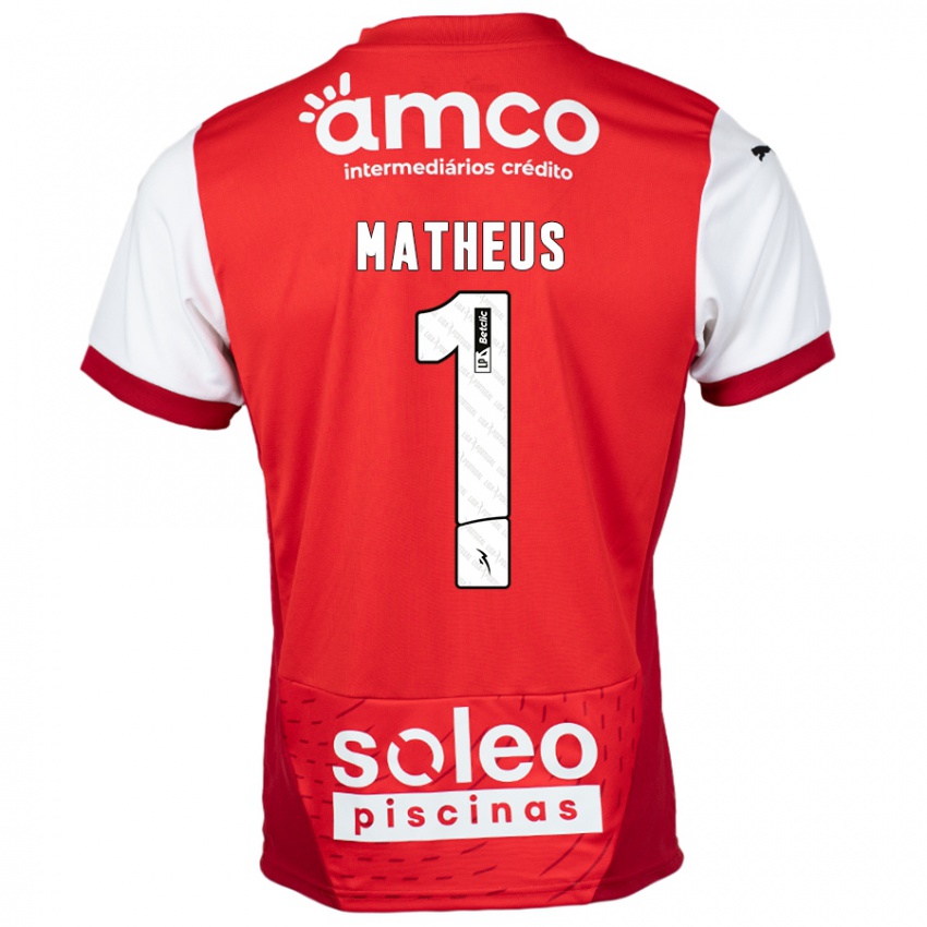 Gyermek Matheus #1 Piros Fehér Hazai Jersey 2024/25 Mez Póló Ing