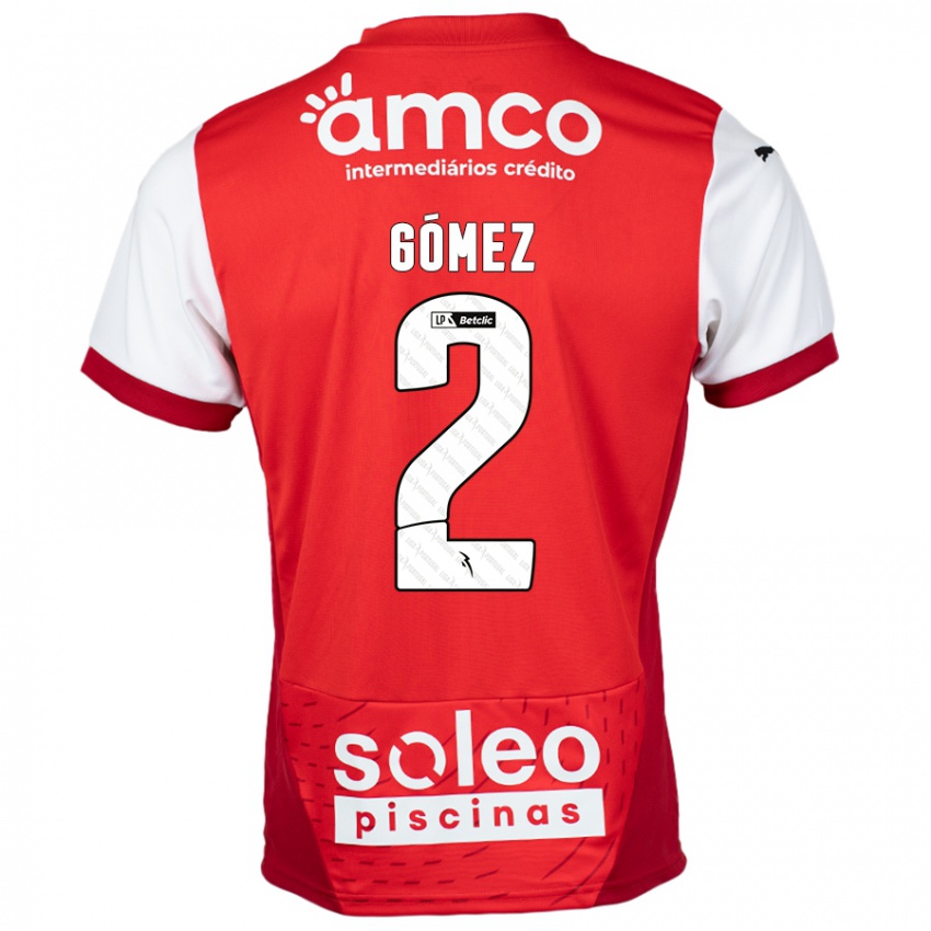 Gyermek Víctor Gómez #2 Piros Fehér Hazai Jersey 2024/25 Mez Póló Ing