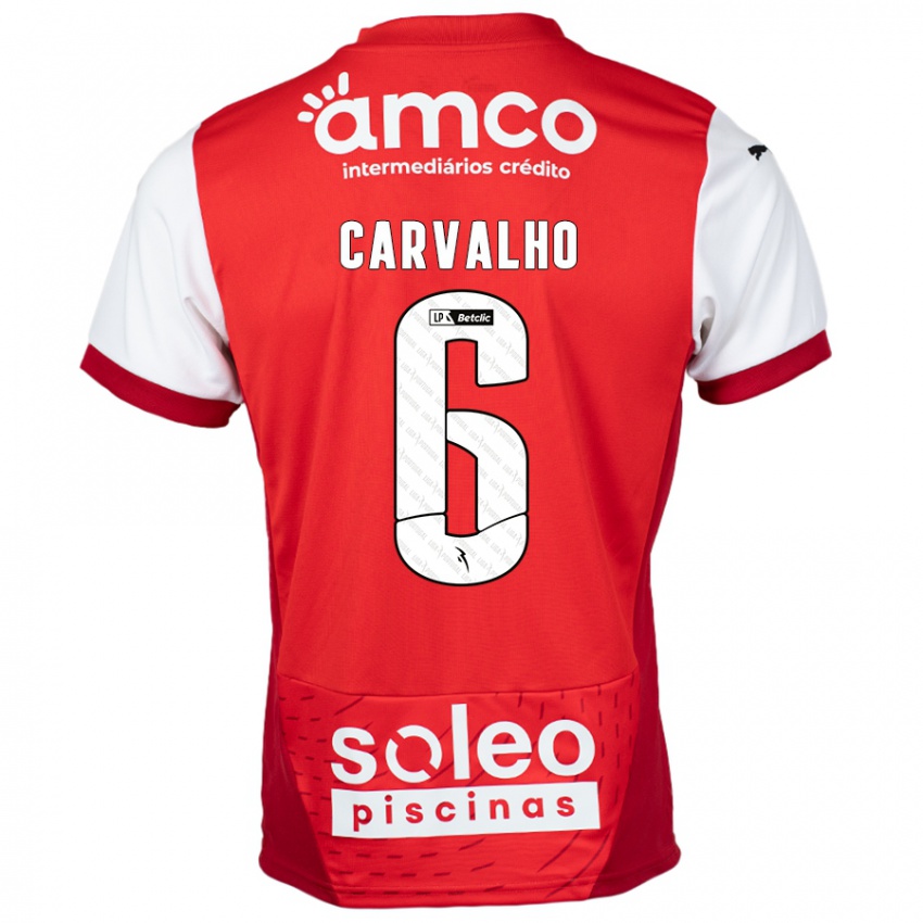 Gyermek Vitor Carvalho #6 Piros Fehér Hazai Jersey 2024/25 Mez Póló Ing