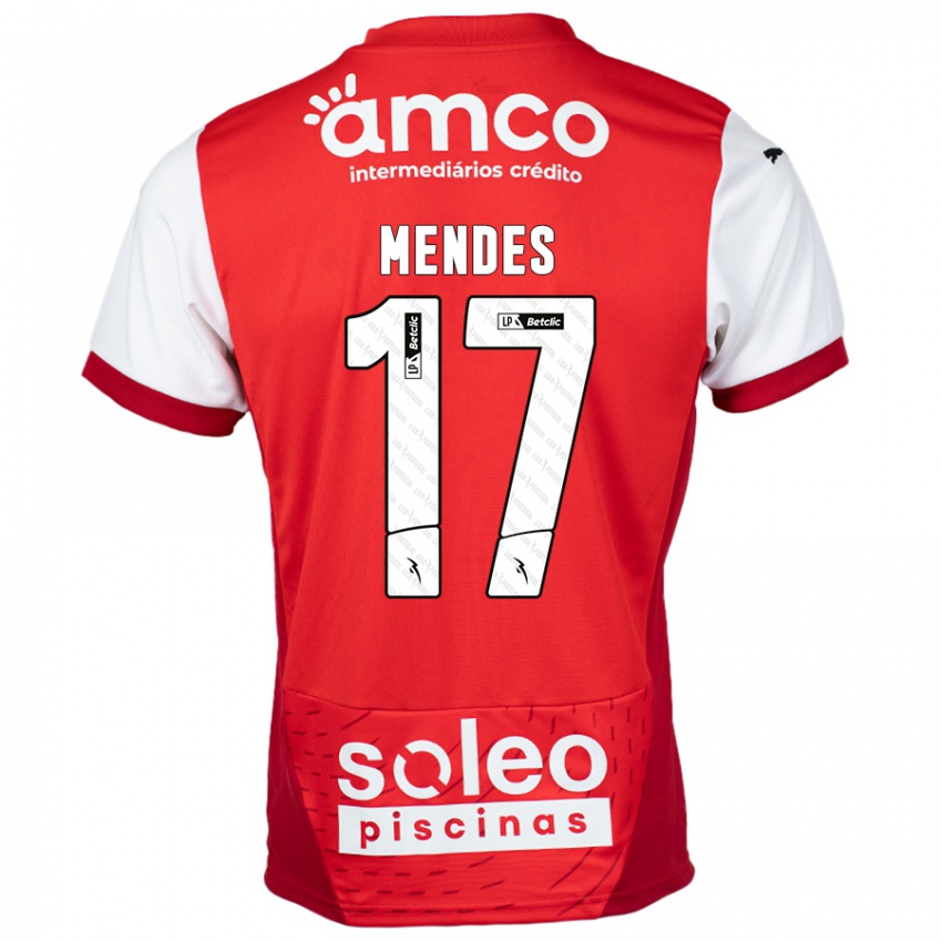 Gyermek Joe Mendes #17 Piros Fehér Hazai Jersey 2024/25 Mez Póló Ing