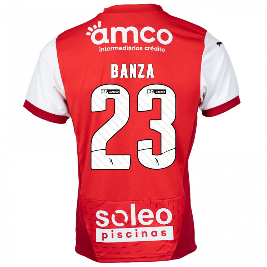 Gyermek Simon Banza #23 Piros Fehér Hazai Jersey 2024/25 Mez Póló Ing