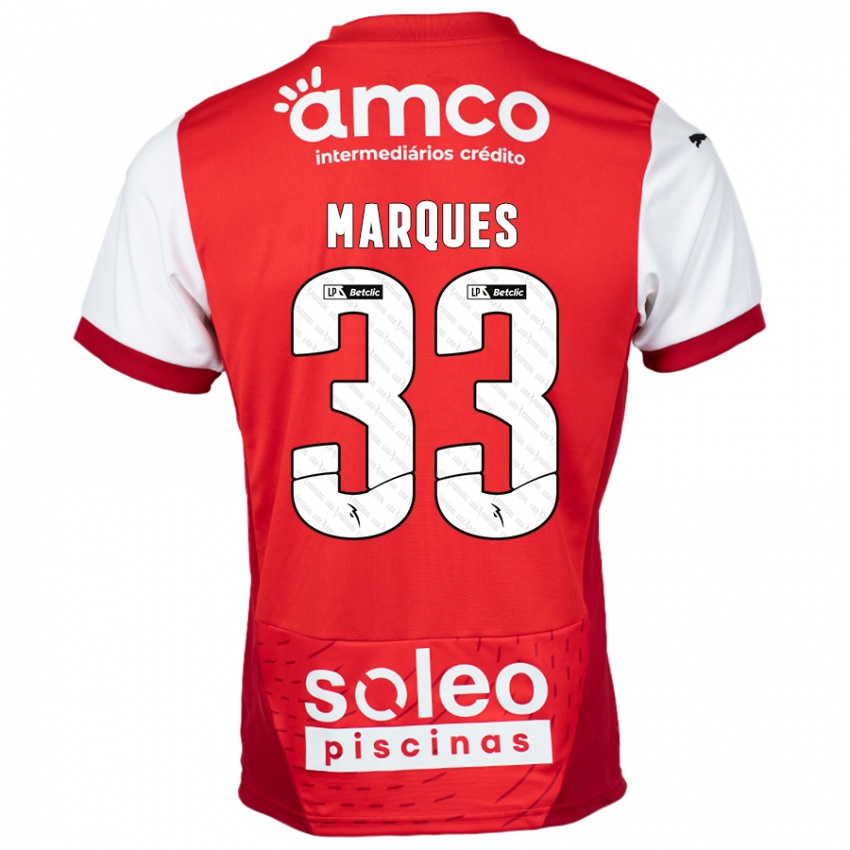 Gyermek João Marques #33 Piros Fehér Hazai Jersey 2024/25 Mez Póló Ing