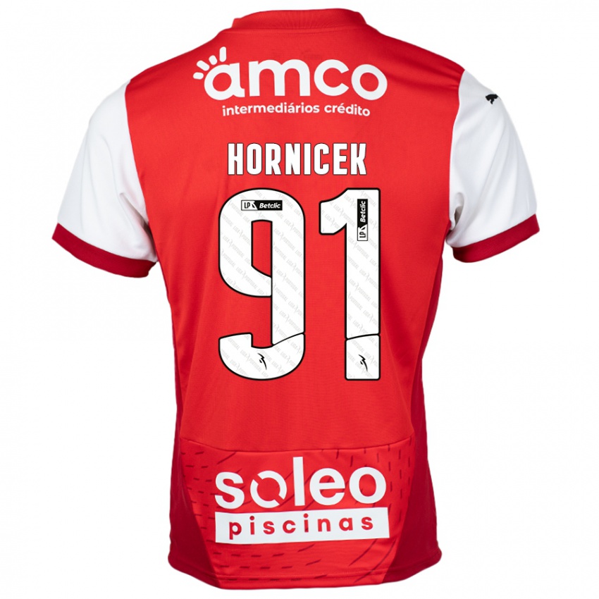 Gyermek Lukas Hornicek #91 Piros Fehér Hazai Jersey 2024/25 Mez Póló Ing