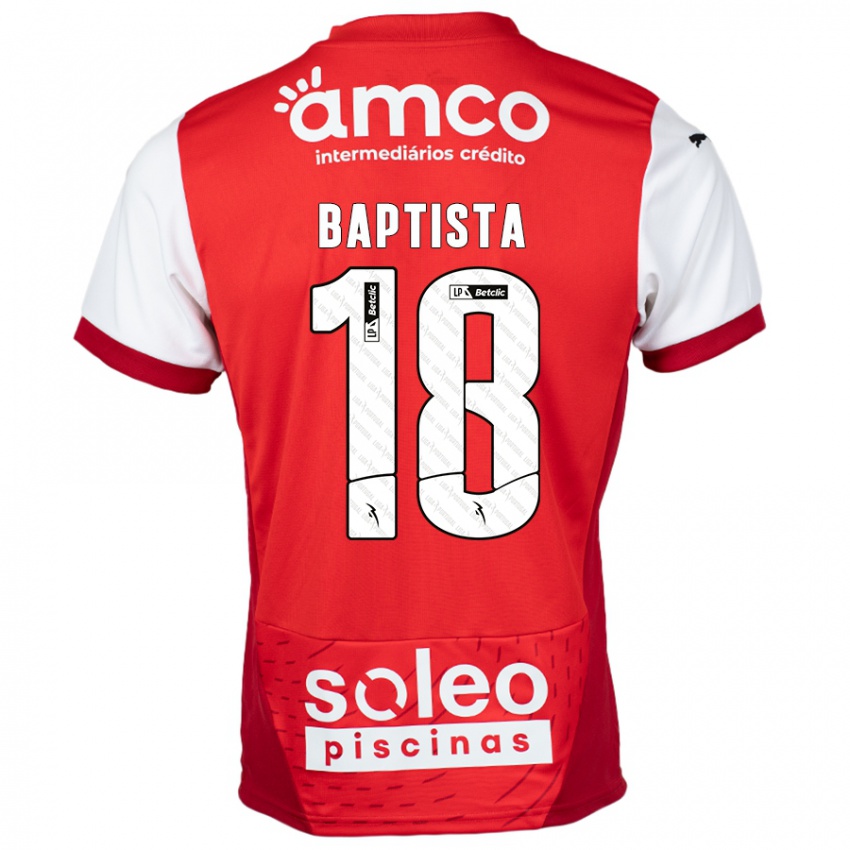 Gyermek Tiago Baptista #18 Piros Fehér Hazai Jersey 2024/25 Mez Póló Ing