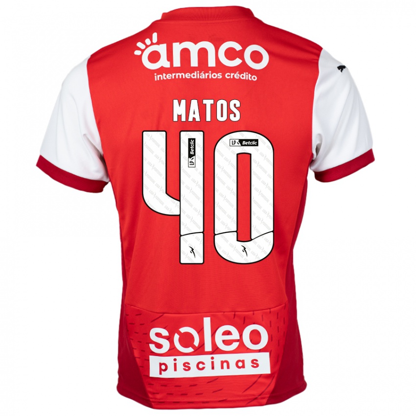 Gyermek João Matos #40 Piros Fehér Hazai Jersey 2024/25 Mez Póló Ing