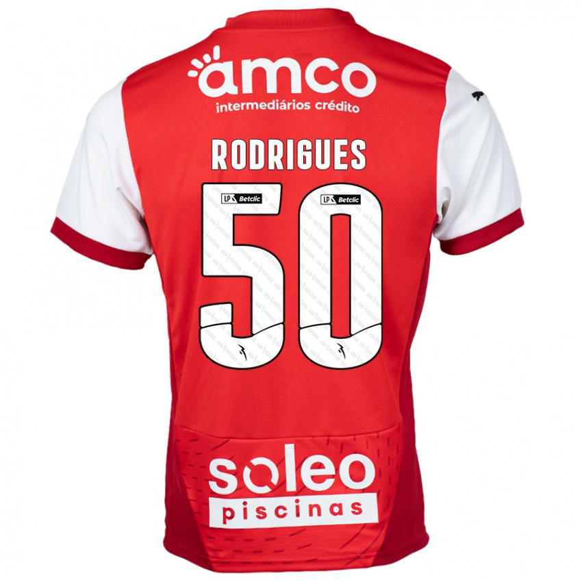 Gyermek Diego Rodrigues #50 Piros Fehér Hazai Jersey 2024/25 Mez Póló Ing