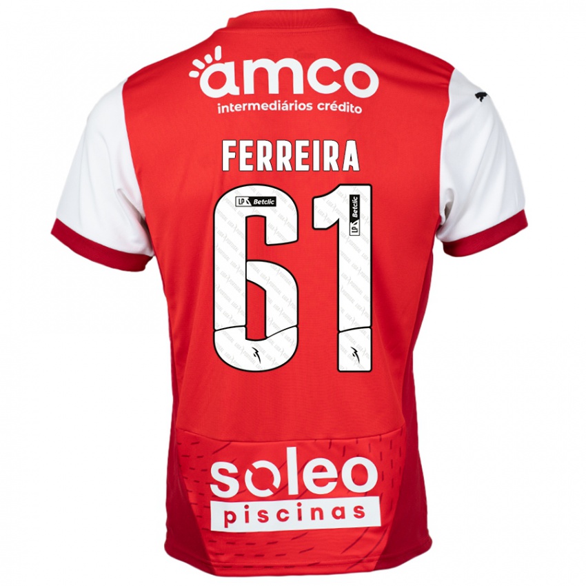 Gyermek Tiago Ferreira #61 Piros Fehér Hazai Jersey 2024/25 Mez Póló Ing