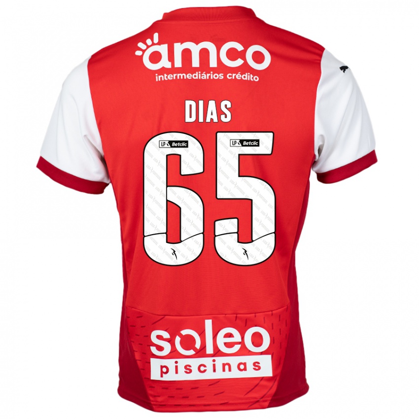 Gyermek Leandro Dias #65 Piros Fehér Hazai Jersey 2024/25 Mez Póló Ing