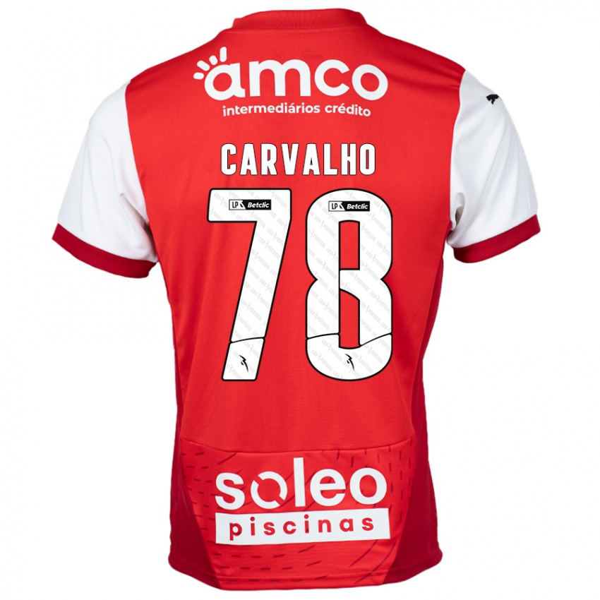 Gyermek João Carvalho #78 Piros Fehér Hazai Jersey 2024/25 Mez Póló Ing