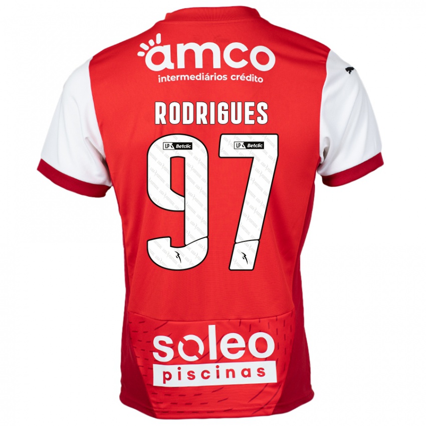 Gyermek Dinis Rodrigues #97 Piros Fehér Hazai Jersey 2024/25 Mez Póló Ing