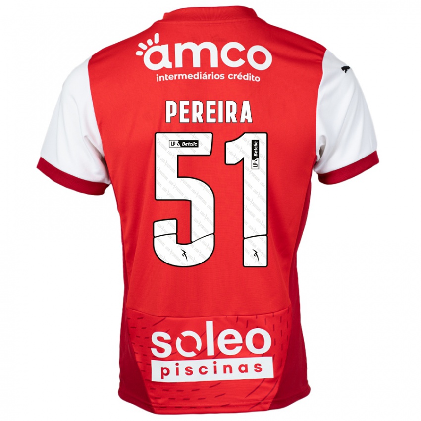 Gyermek Evy Pereira #51 Piros Fehér Hazai Jersey 2024/25 Mez Póló Ing