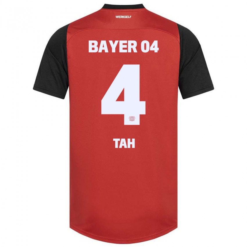 Gyermek Jonathan Tah #4 Piros Fekete Hazai Jersey 2024/25 Mez Póló Ing