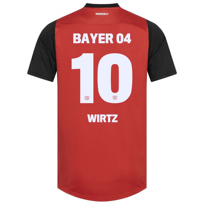 Gyermek Florian Wirtz #10 Piros Fekete Hazai Jersey 2024/25 Mez Póló Ing