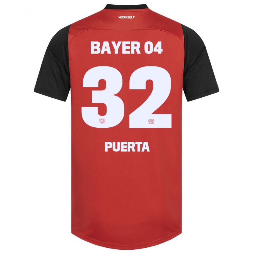 Gyermek Gustavo Puerta #32 Piros Fekete Hazai Jersey 2024/25 Mez Póló Ing