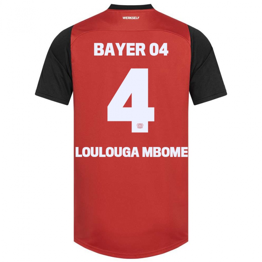 Gyermek Adrien Loulouga Mbome #4 Piros Fekete Hazai Jersey 2024/25 Mez Póló Ing