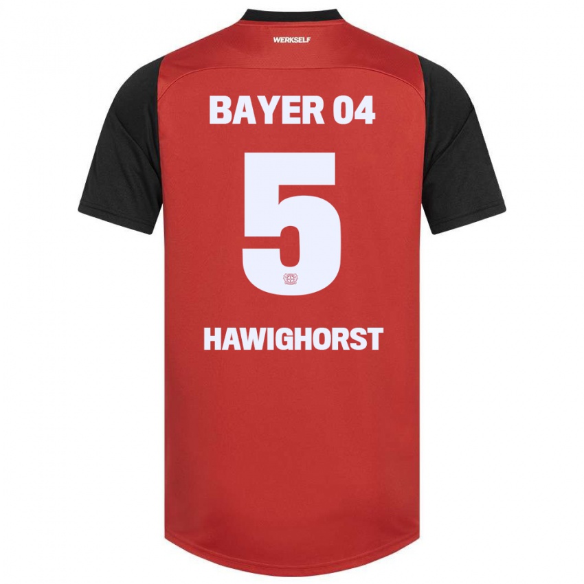 Gyermek Ben Hawighorst #5 Piros Fekete Hazai Jersey 2024/25 Mez Póló Ing