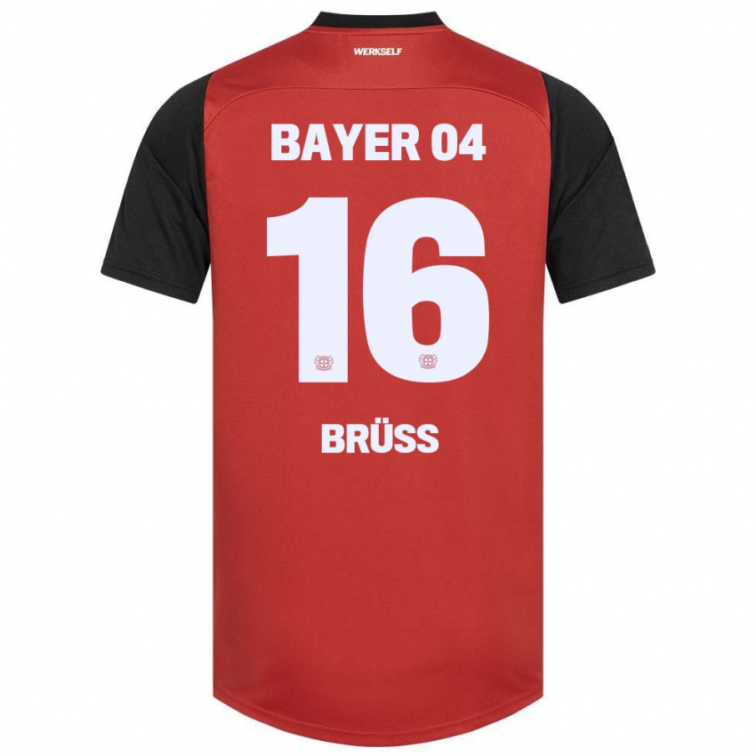 Gyermek Tom Brüss #16 Piros Fekete Hazai Jersey 2024/25 Mez Póló Ing