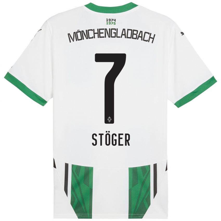 Gyermek Kevin Stöger #7 Fehér Zöld Hazai Jersey 2024/25 Mez Póló Ing