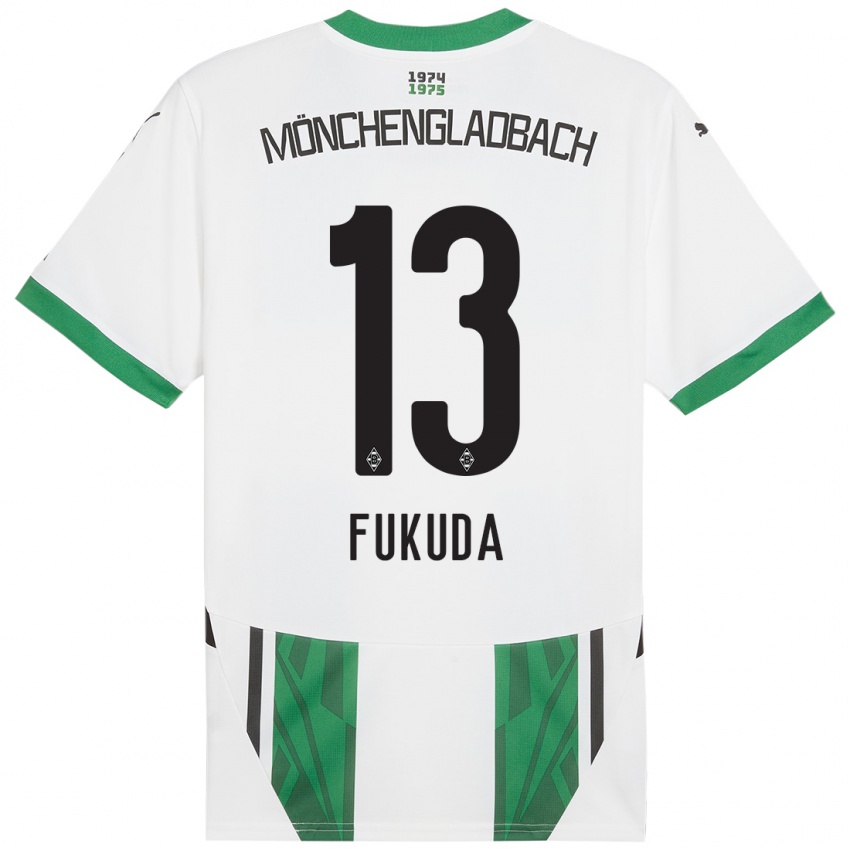 Gyermek Shio Fukuda #13 Fehér Zöld Hazai Jersey 2024/25 Mez Póló Ing