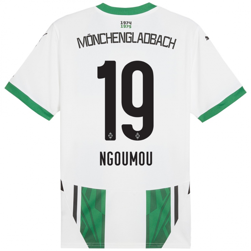 Gyermek Nathan Ngoumou #19 Fehér Zöld Hazai Jersey 2024/25 Mez Póló Ing