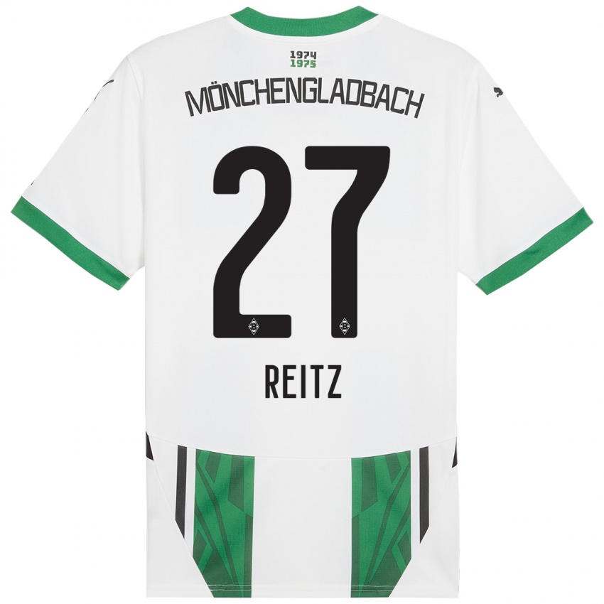 Gyermek Rocco Reitz #27 Fehér Zöld Hazai Jersey 2024/25 Mez Póló Ing