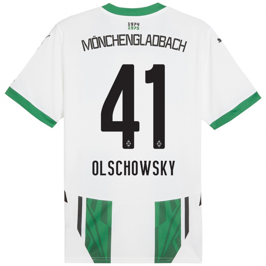 Gyermek Jan Olschowsky #41 Fehér Zöld Hazai Jersey 2024/25 Mez Póló Ing