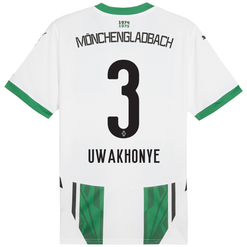 Gyermek Joshua Uwakhonye #3 Fehér Zöld Hazai Jersey 2024/25 Mez Póló Ing