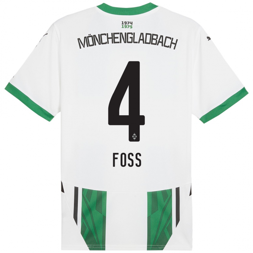 Gyermek Jonathan Foss #4 Fehér Zöld Hazai Jersey 2024/25 Mez Póló Ing