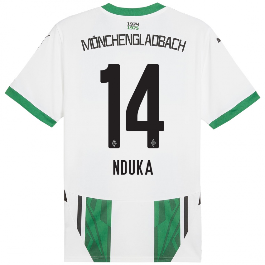 Gyermek Michael Nduka #14 Fehér Zöld Hazai Jersey 2024/25 Mez Póló Ing