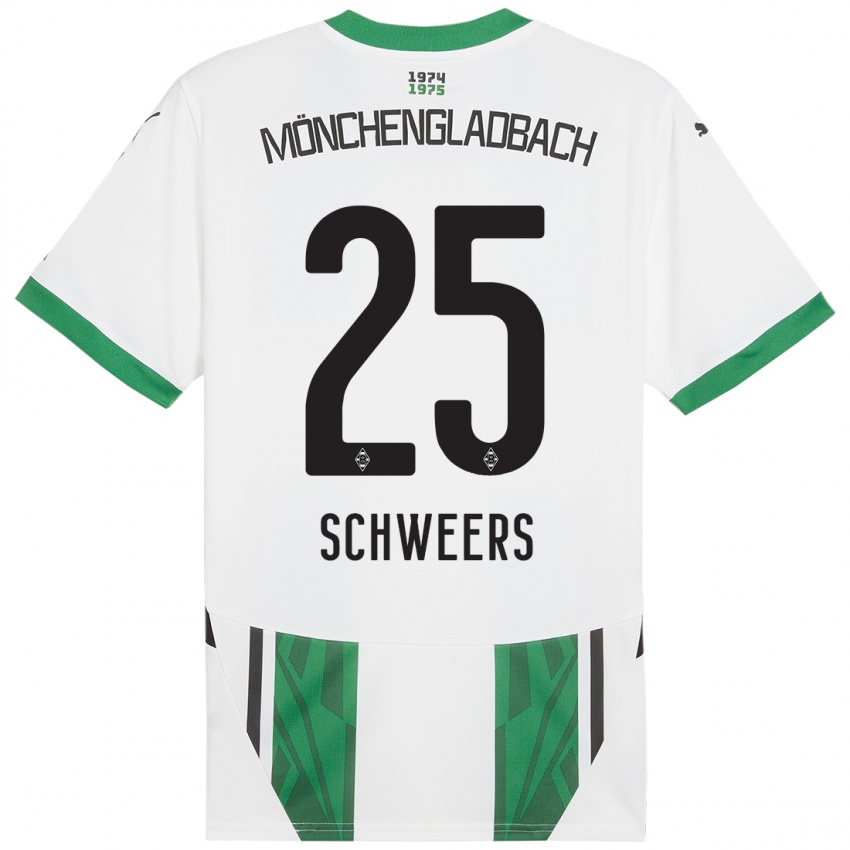 Gyermek Lion Schweers #25 Fehér Zöld Hazai Jersey 2024/25 Mez Póló Ing