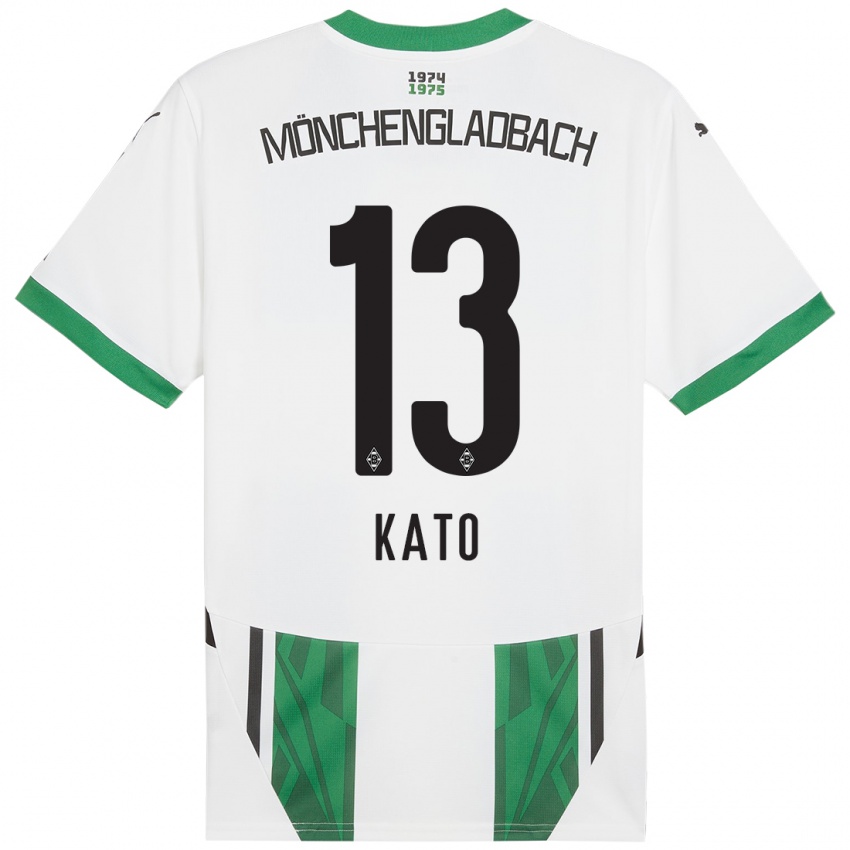 Gyermek Mizuho Kato #13 Fehér Zöld Hazai Jersey 2024/25 Mez Póló Ing