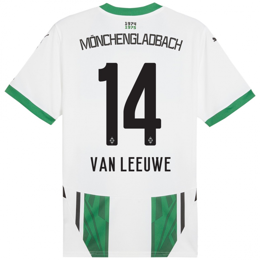 Gyermek Kyra Van Leeuwe #14 Fehér Zöld Hazai Jersey 2024/25 Mez Póló Ing