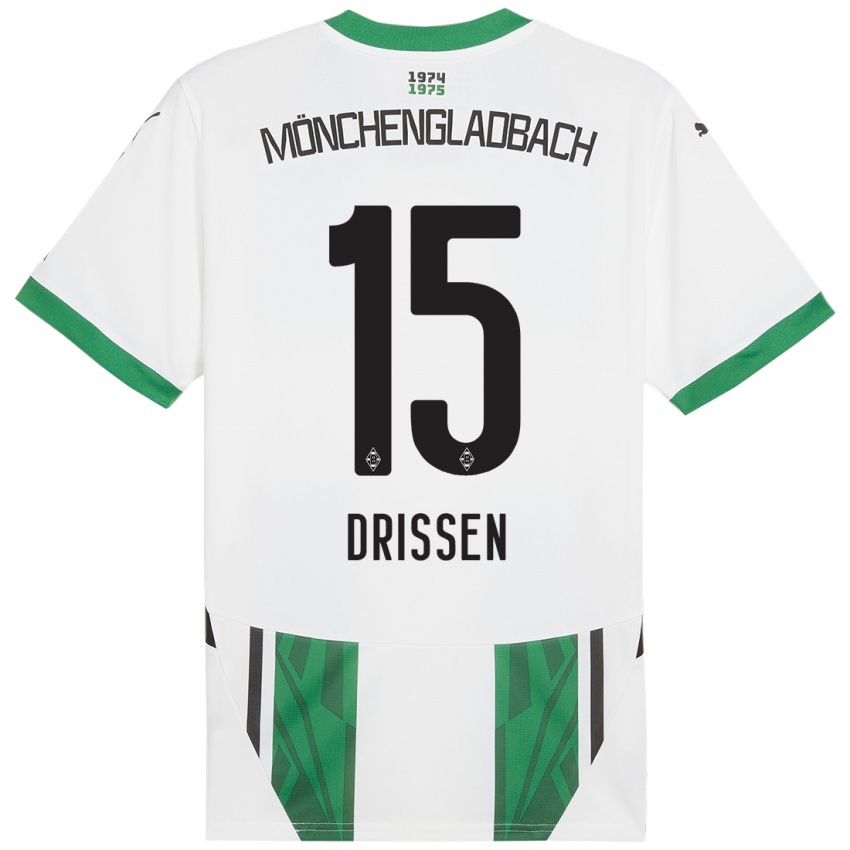 Gyermek Sam Drissen #15 Fehér Zöld Hazai Jersey 2024/25 Mez Póló Ing