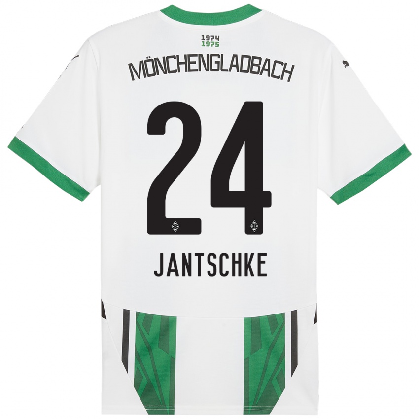 Gyermek Tony Jantschke #24 Fehér Zöld Hazai Jersey 2024/25 Mez Póló Ing