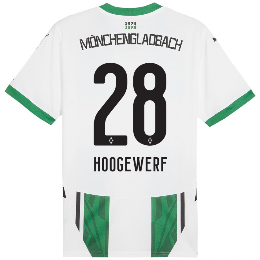 Gyermek Dillon Hoogewerf #28 Fehér Zöld Hazai Jersey 2024/25 Mez Póló Ing