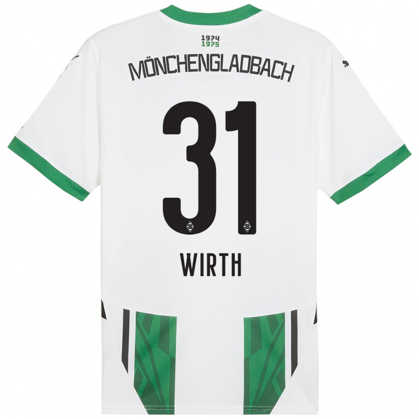 Gyermek Linus Wirth #31 Fehér Zöld Hazai Jersey 2024/25 Mez Póló Ing