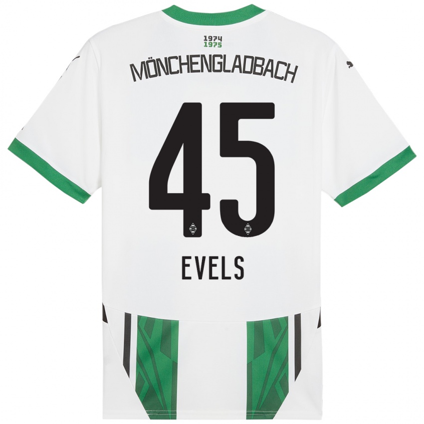 Gyermek Emily Evels #45 Fehér Zöld Hazai Jersey 2024/25 Mez Póló Ing